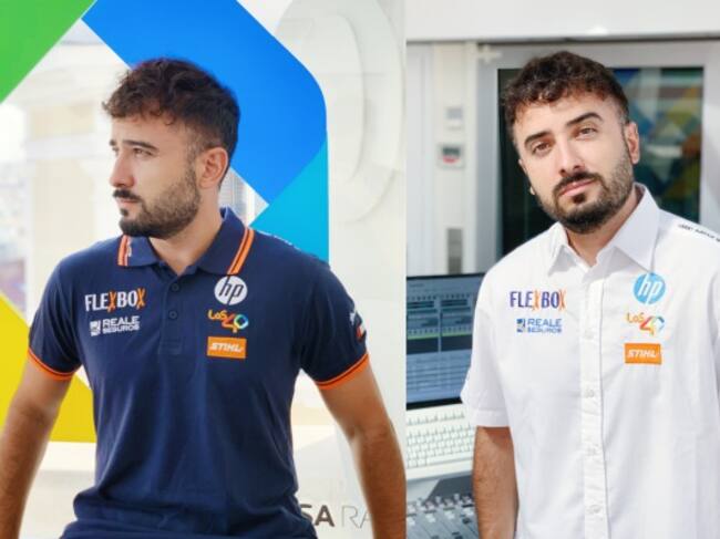 David Álvarez llevando el polo y la camisa de FLEXBOX HP LOS40